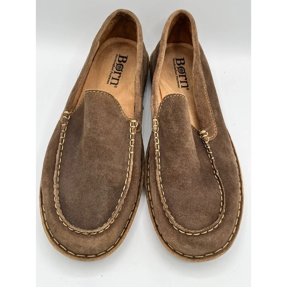 Born Men Brown Suede Loafers Moc Toe Slip On Shoes Size 8.5